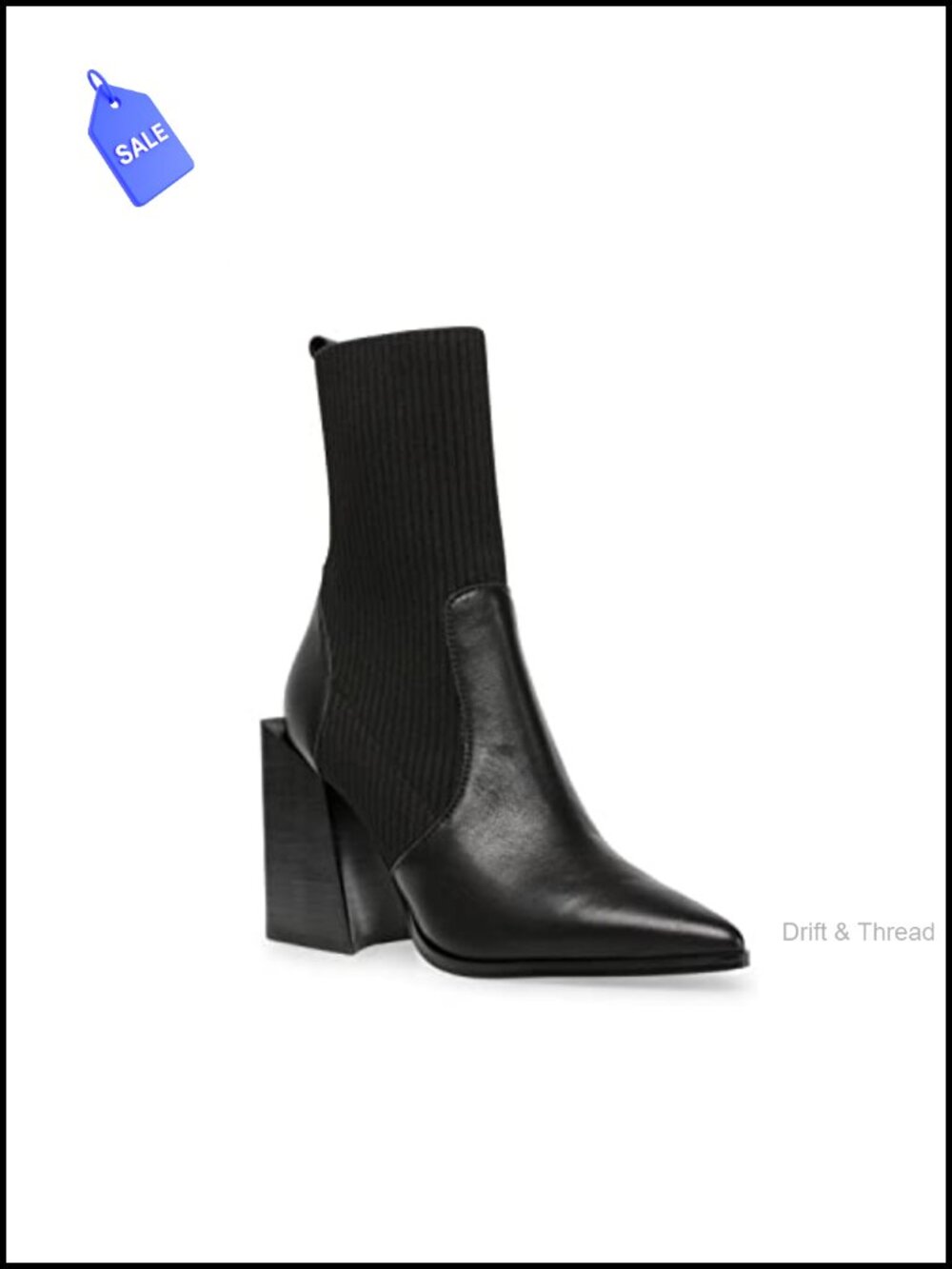 Womens Chunky Stacked Heel Ankle Boots Pointed Toe Slip On Ribbed Knit Sock Boot